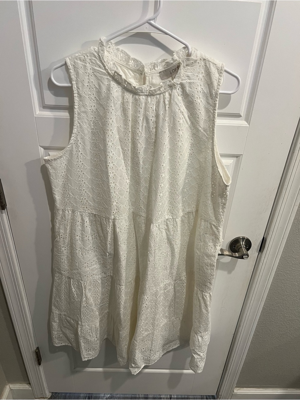 LOFT White Sleeveless Eyelet Smocked Neck Tunic Dress